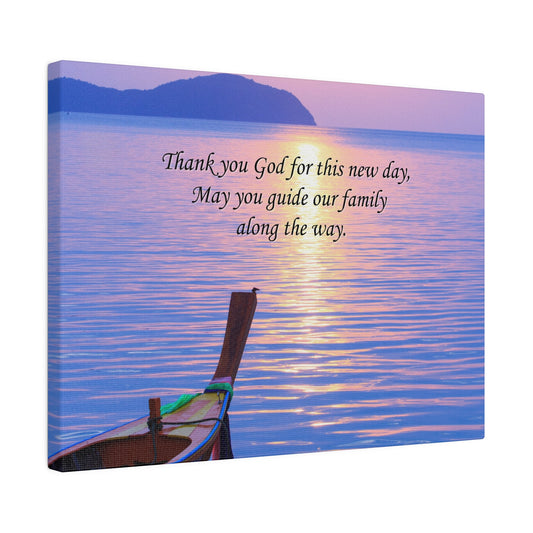 Beautiful Sunrise with Canoe and Water Scene Matte Canvas