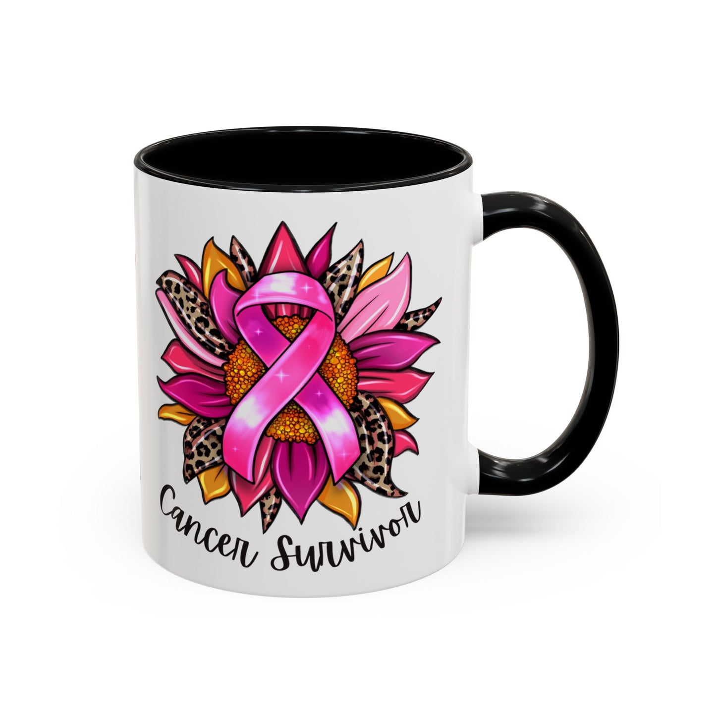 Sunflower Cancer Survivor Coffee Mug with Pink Ribbon (11, 15oz)