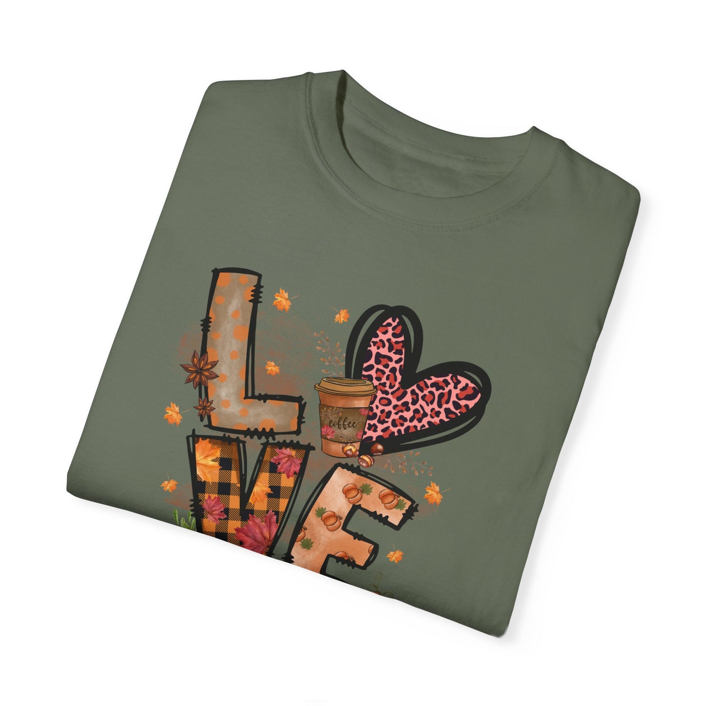 LOVE Fall Yall T-Shirt With Leaves and Pumpkin