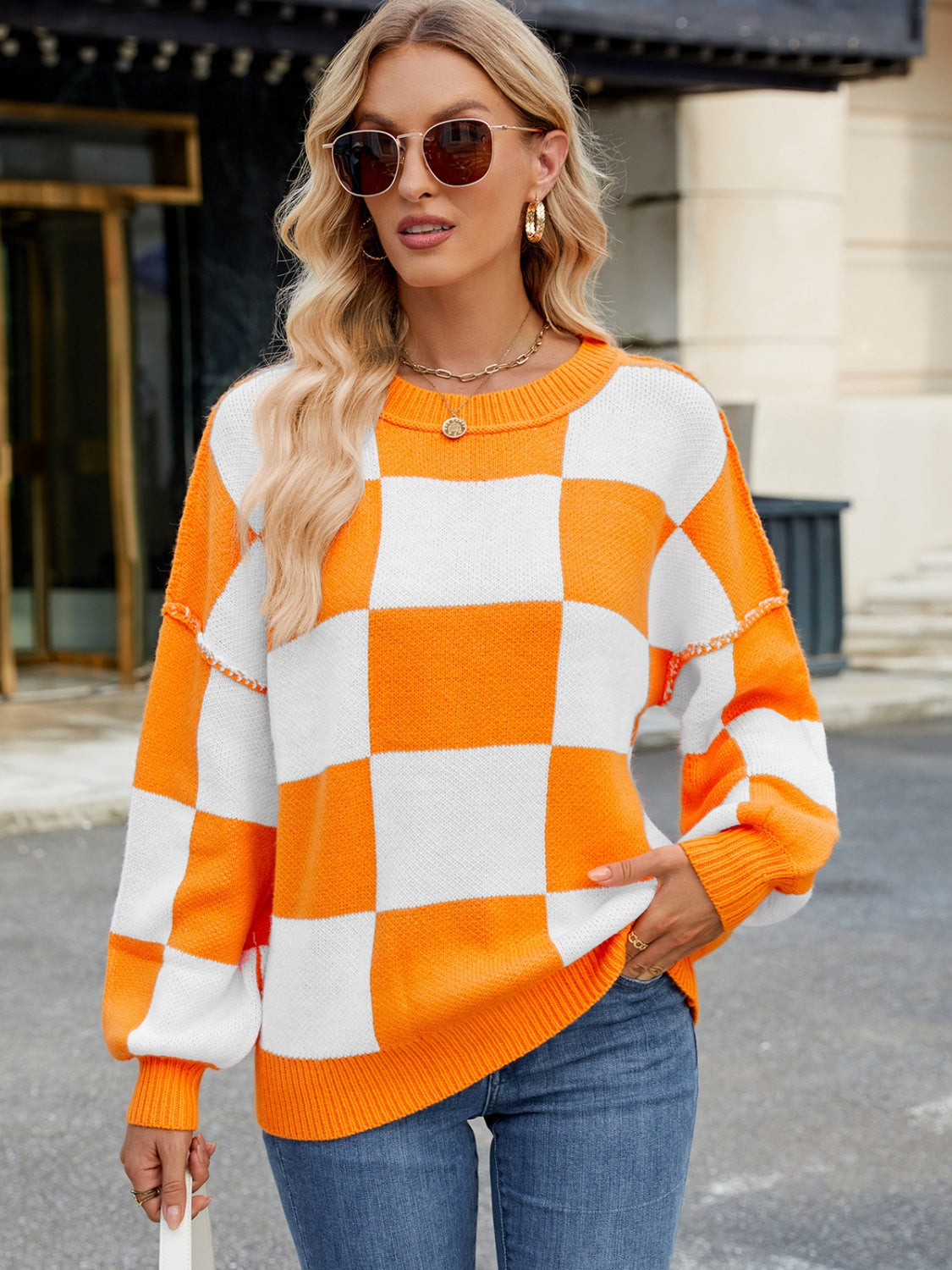 Checkered  Long Sleeve Sweater