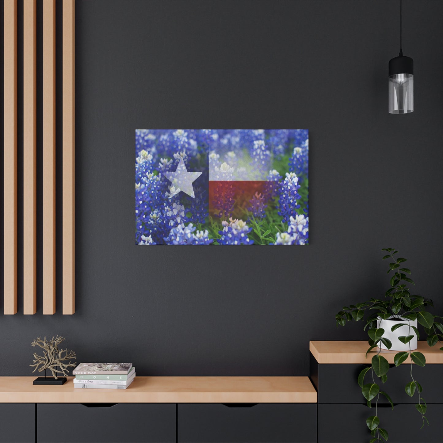 Bluebonnets with Faded Texas Flag Wall Art Matte Canvas Print