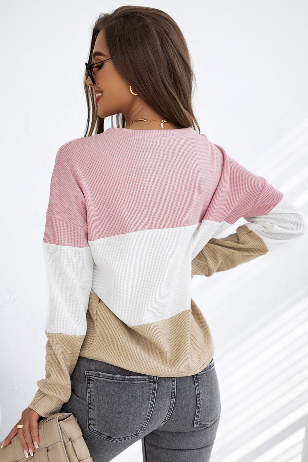 Soft Pastel Color Block Waffle Knit Top