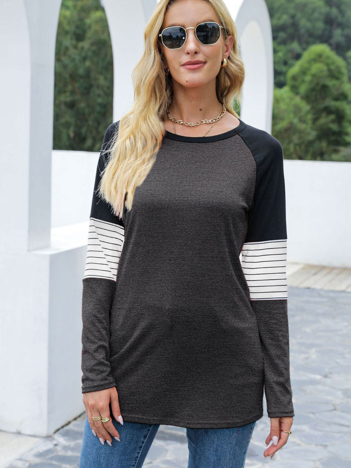 Contrast Striped Long Sleeve T-Shirt