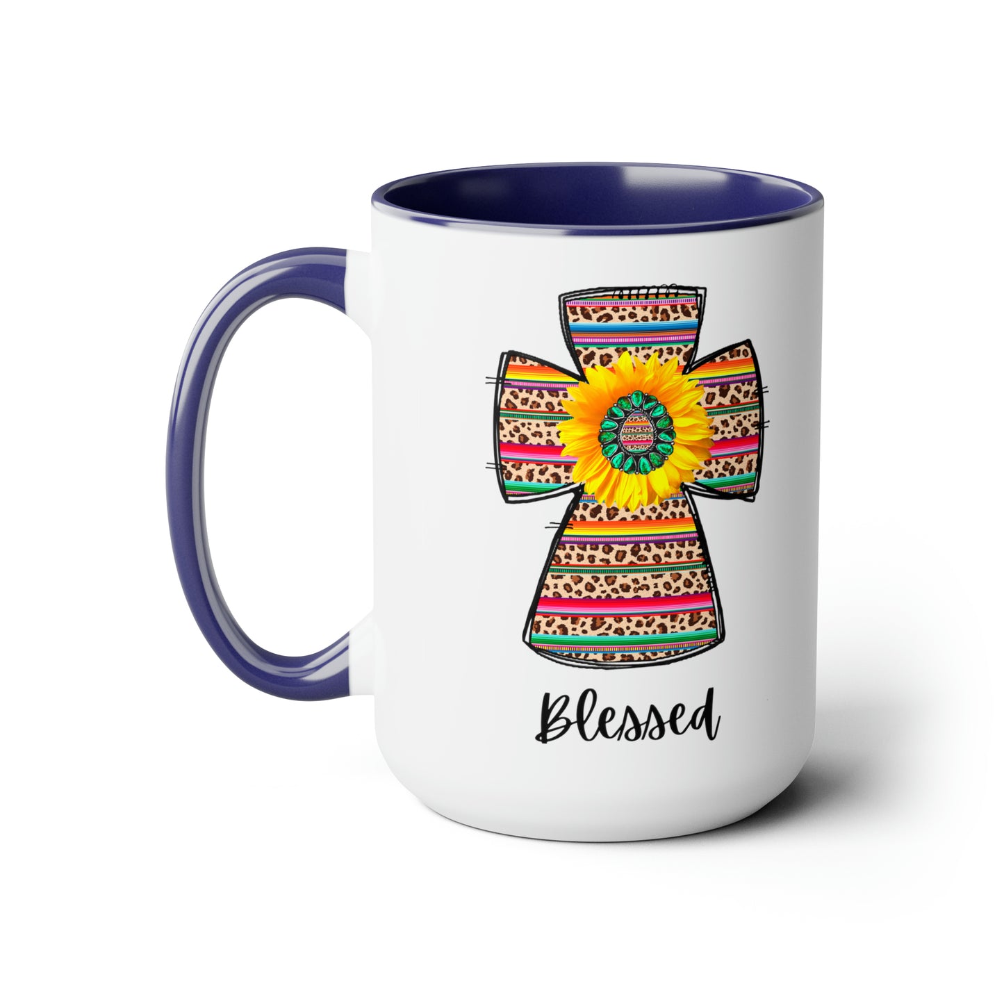 Serape Cross Coffee Mug 15oz Coffee Mug With Sunflower Blessed Coffee Mug Gifts For Mom Gifts for Teacher Gifts Colorful Coffee Large Mug