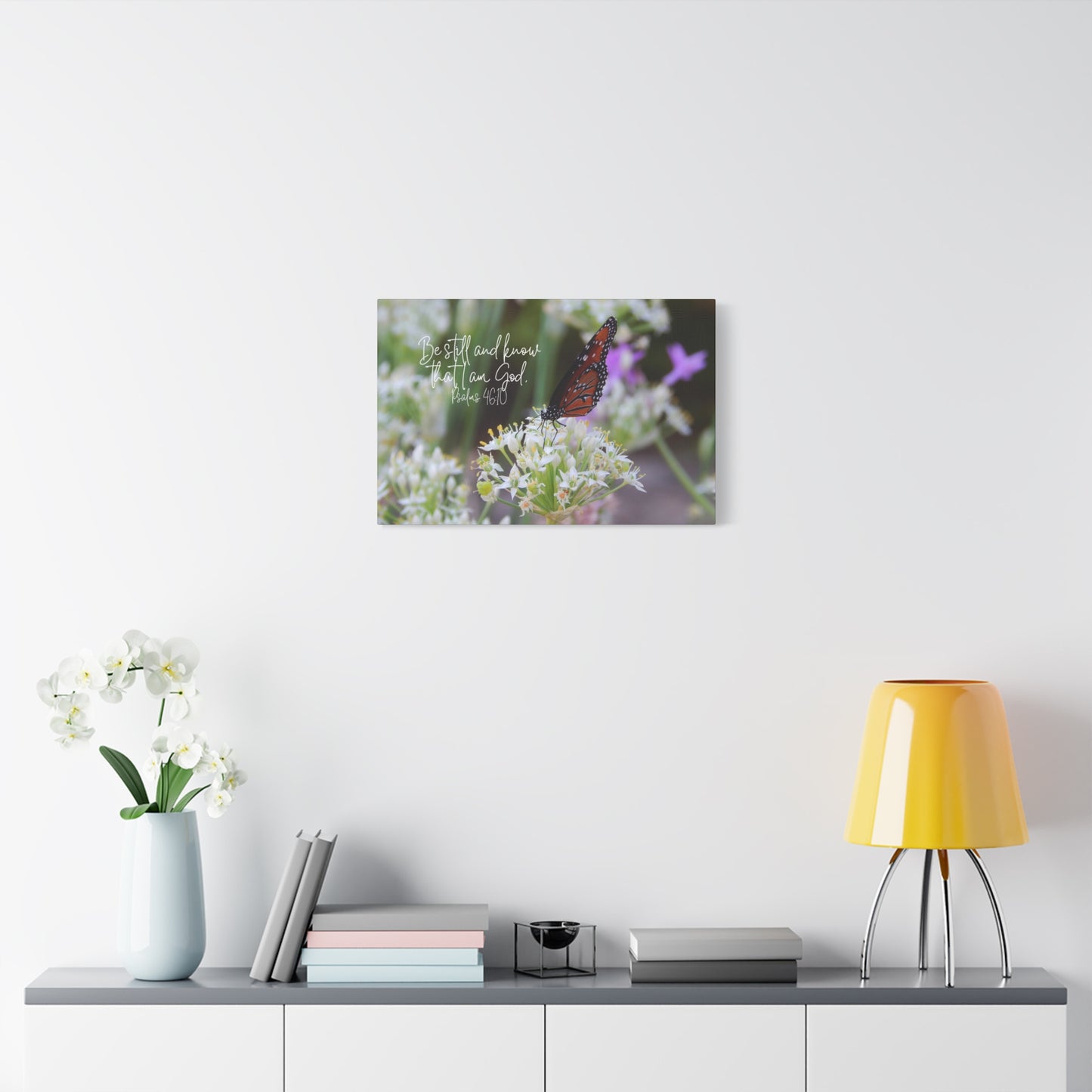 Be Still And Know That I Am God Monarch Butterfly on Flower Matte Canvas Wall Art