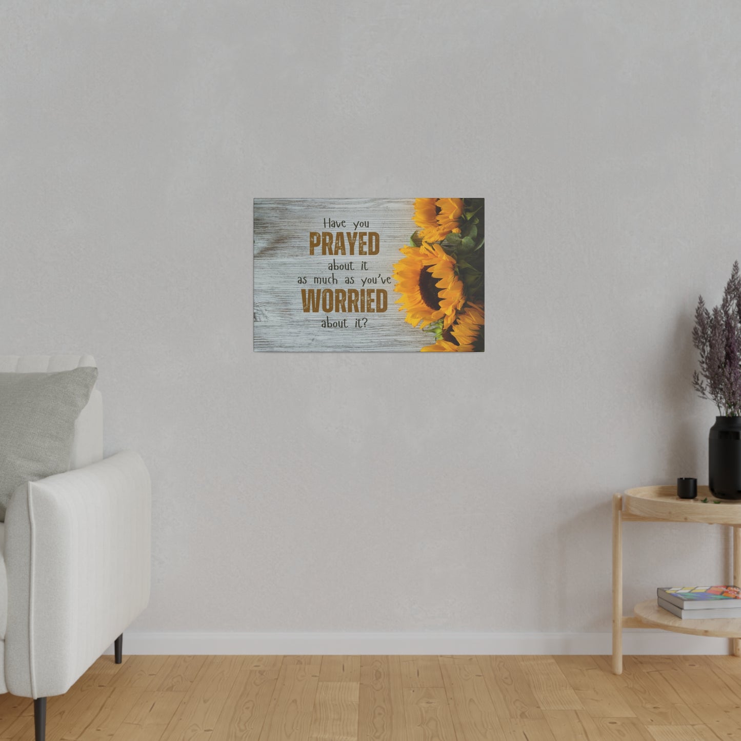 Pray More Worry Less Matte Canvas Wall Art with Sunflowers