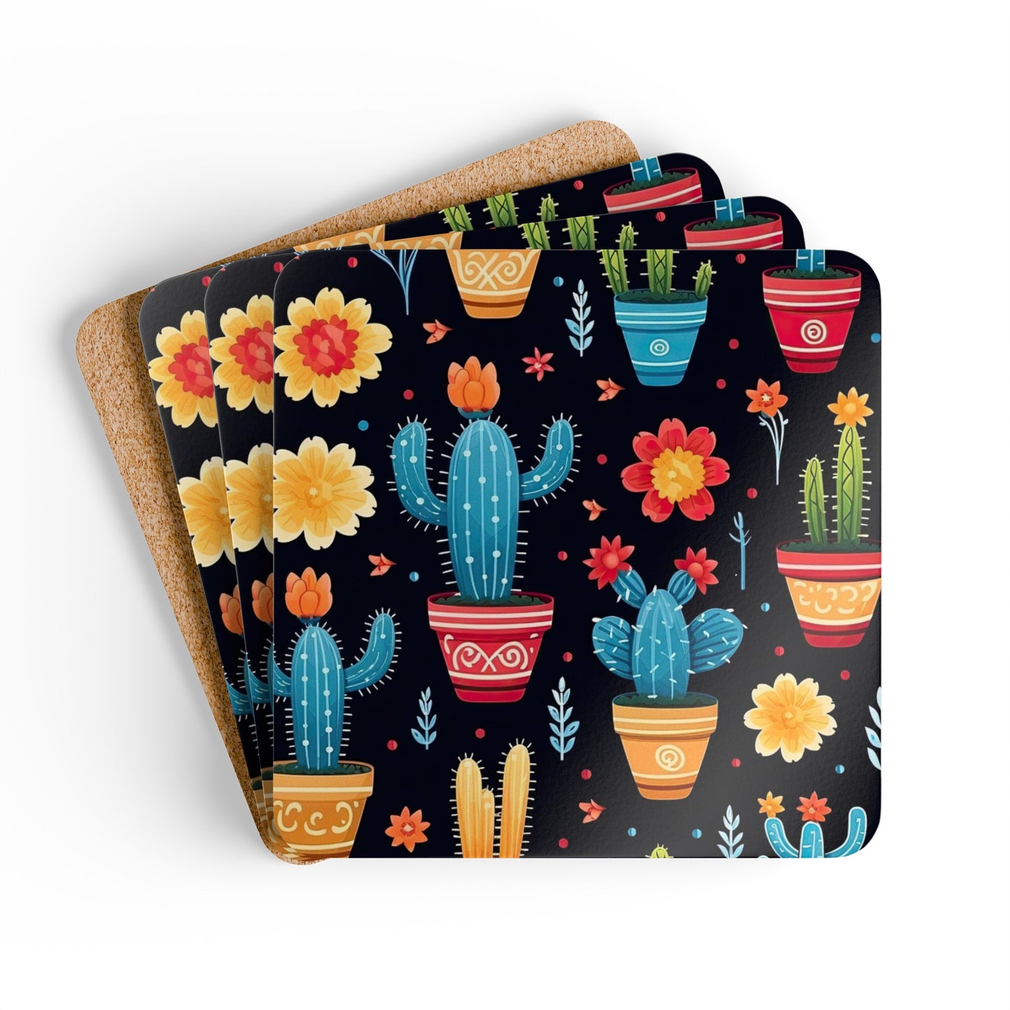 Beautiful Cactus Corkwood Coasters - Set of 4