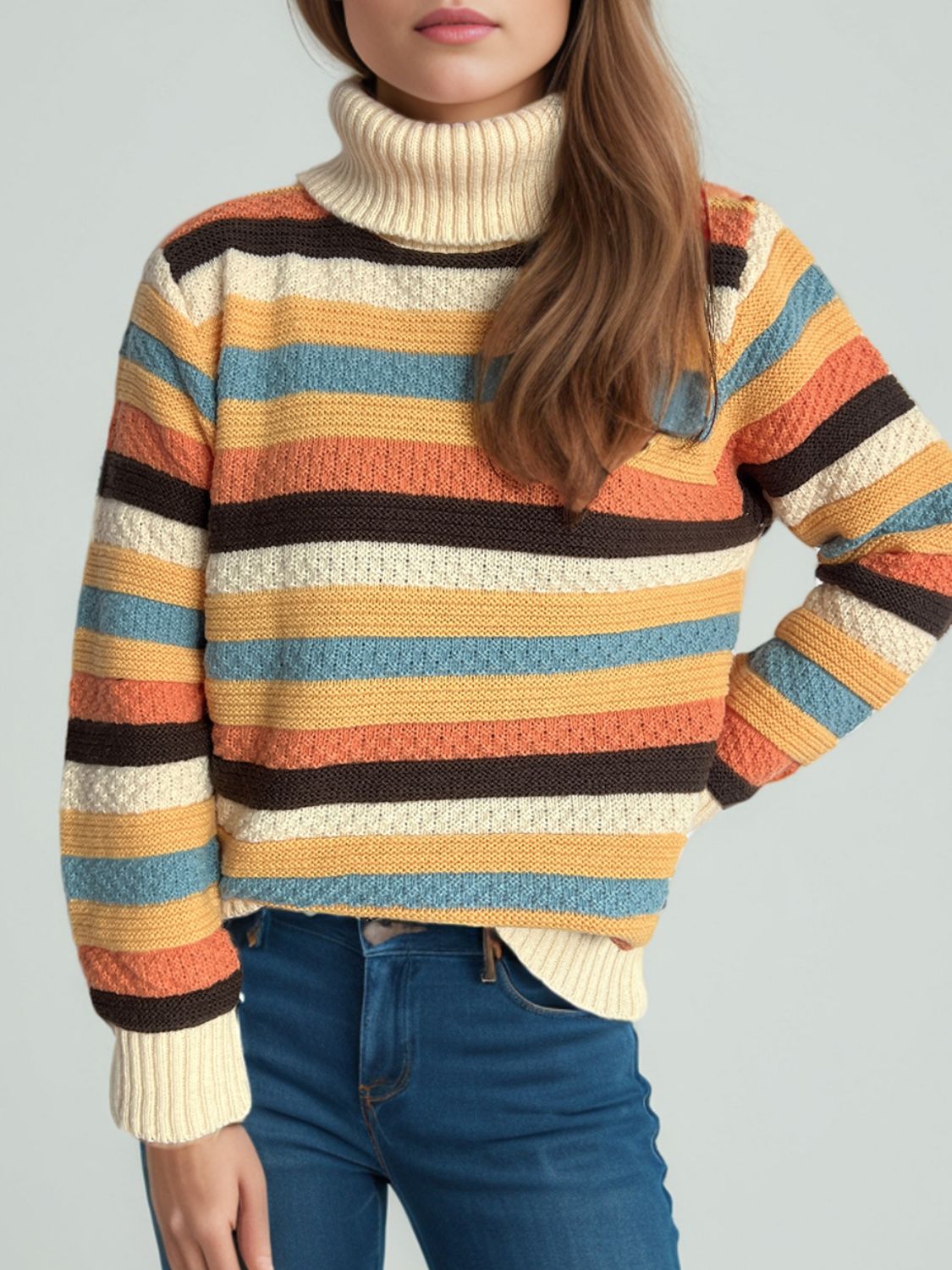 Cute Striped Turtleneck Long Sleeve Sweater