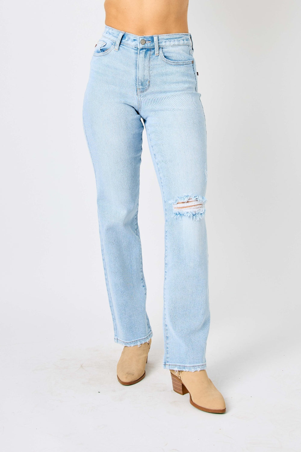 Judy Blue Distressed:  Full Size High Waist Straight Leg Jeans