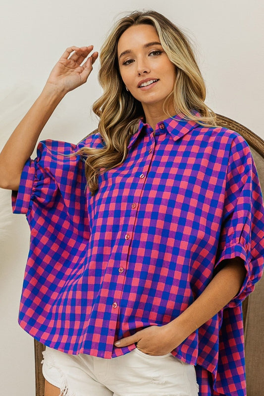 Checkered Charm:  Dolman Sleeve Shirt