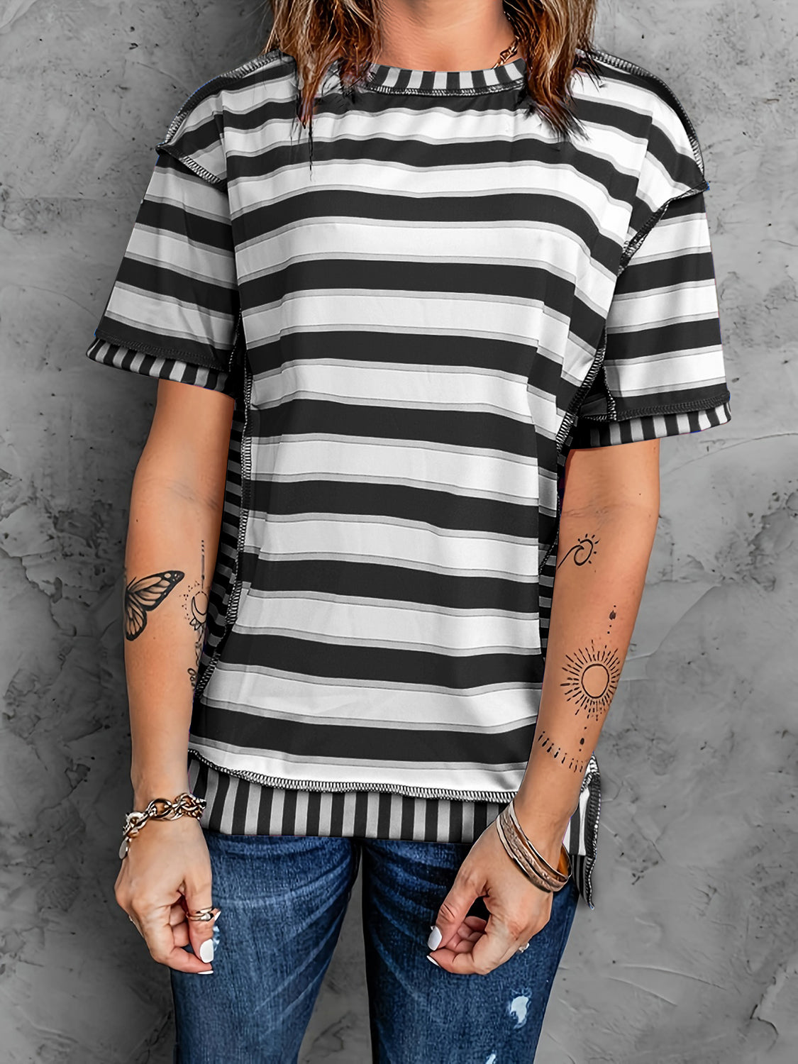 Contrast Stripes:  Great T-Shirt in Several Color Choices