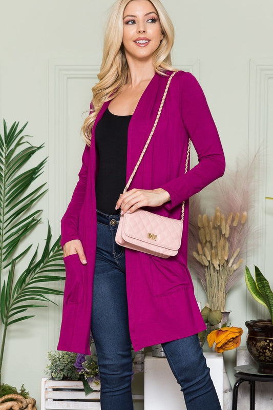 Merry in Magenta: Open Front Cardigan with Pockets