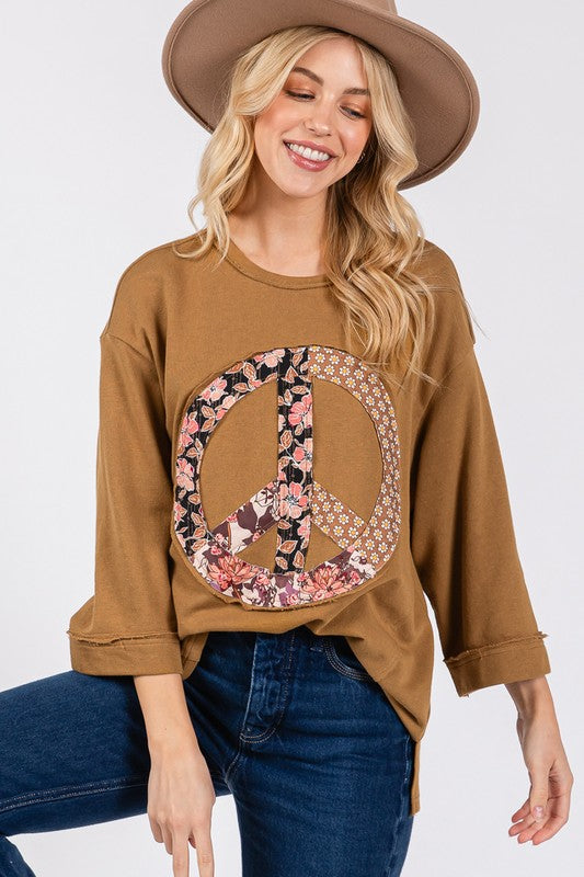 Floral Vintage Peace Sign Patch Top