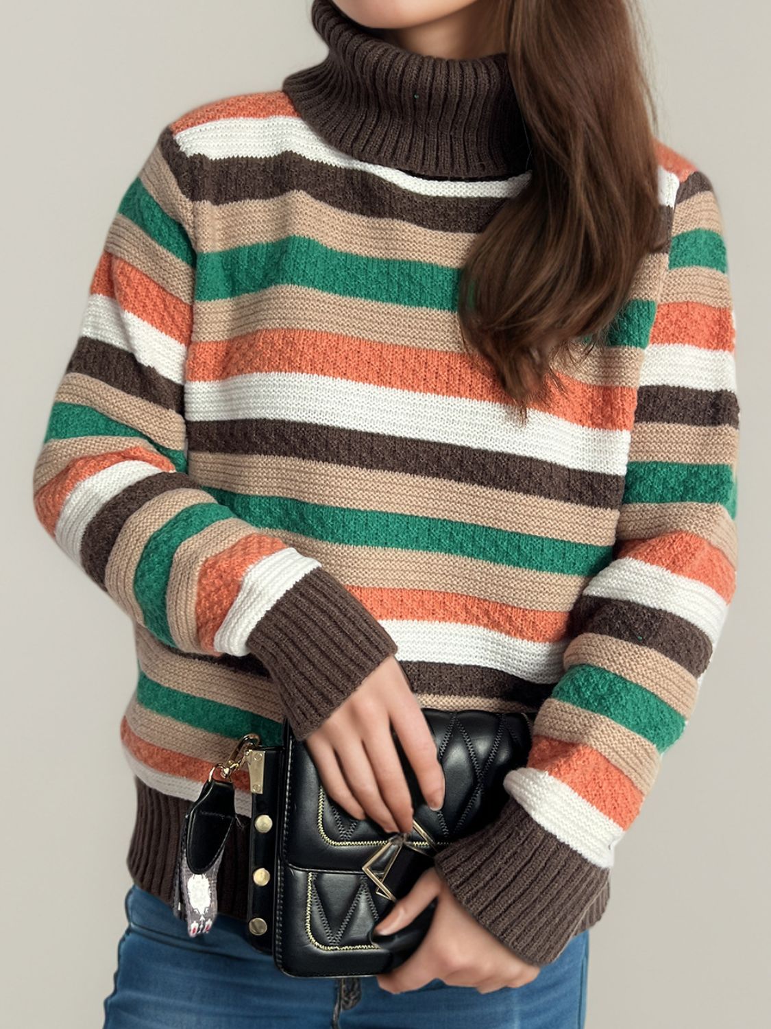 Cute Striped Turtleneck Long Sleeve Sweater