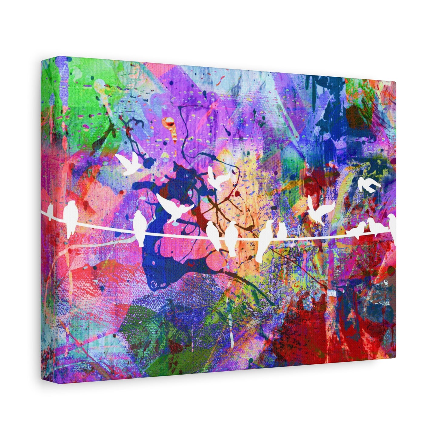 Wings of Serenity:  Colorful Abstract Design with White Birds Matte Canvas