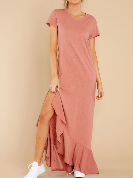 Slit Ruffled Bottom Maxi Dress