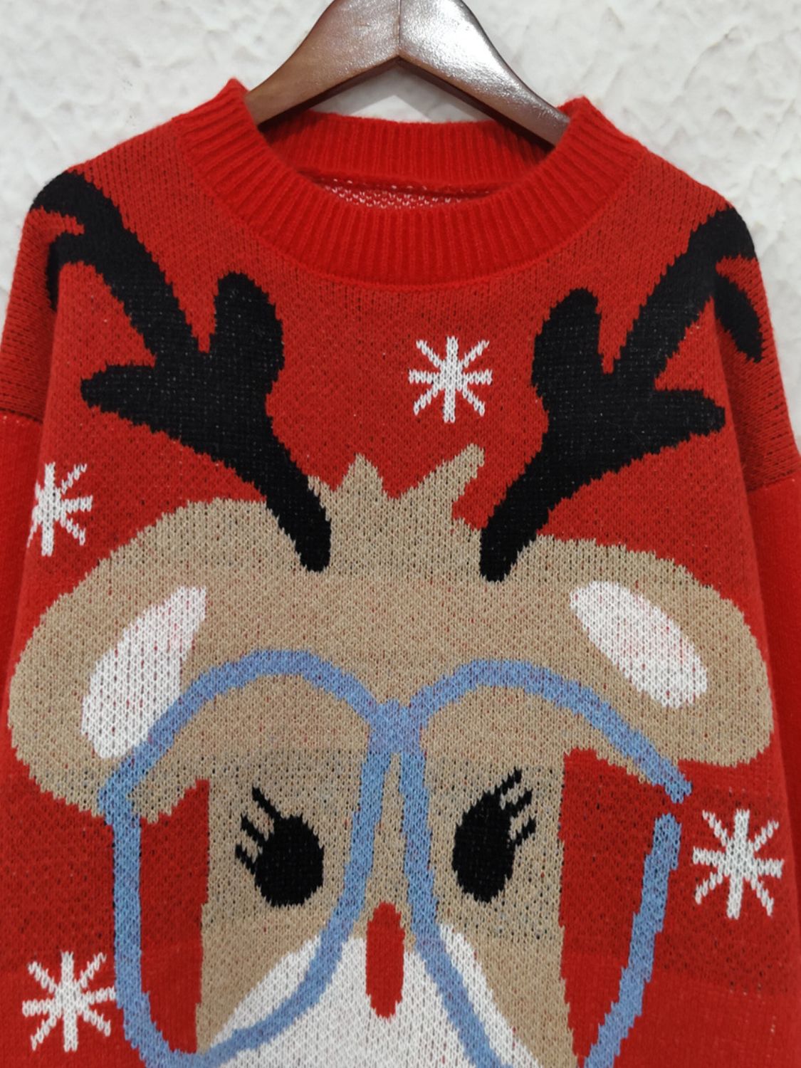 Reindeer With Glasses Dropped Shoulder Sweater