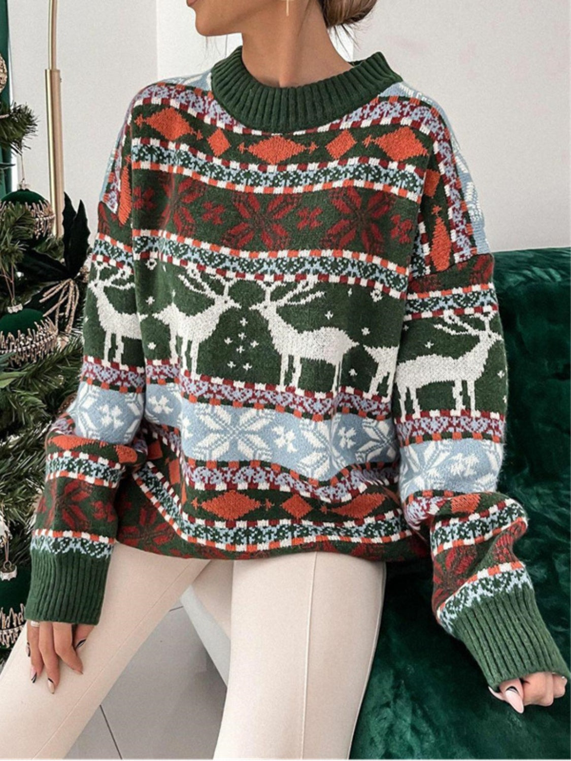 Christmas Geometric Dropped Shoulder Sweater