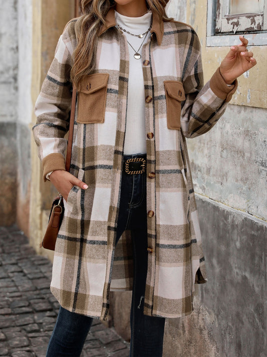 Plaid Coat/Jacket with Pockets and Slit