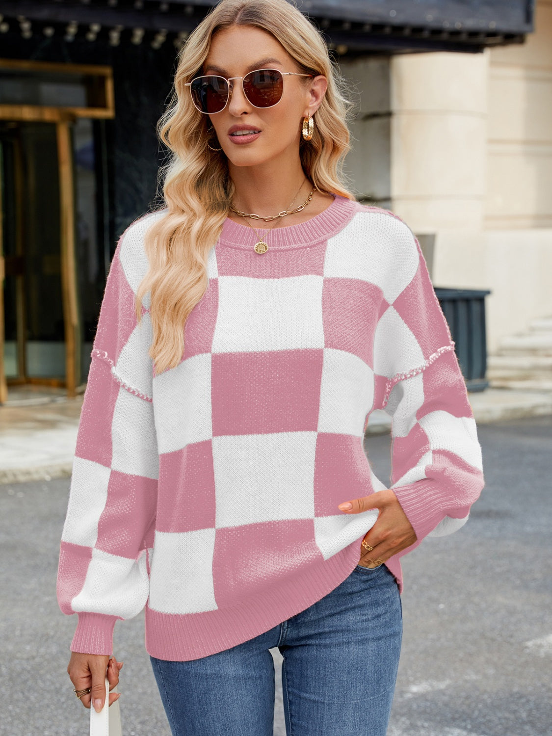 Checkered  Long Sleeve Sweater