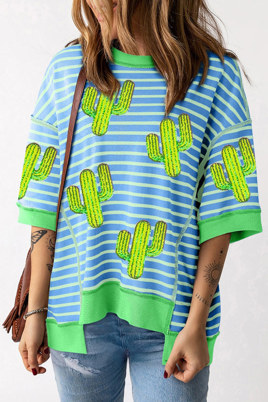 Cactus Striped Shirt with Sequins