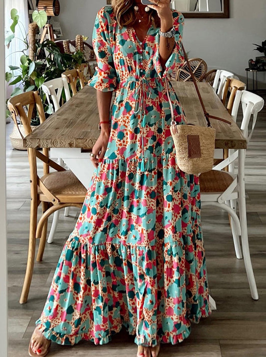 Ruffled Hem:  Tiered Multi-Colored Maxi Dress