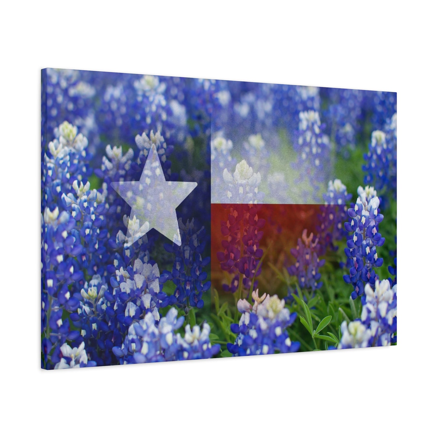 Bluebonnets with Faded Texas Flag Wall Art Matte Canvas Print