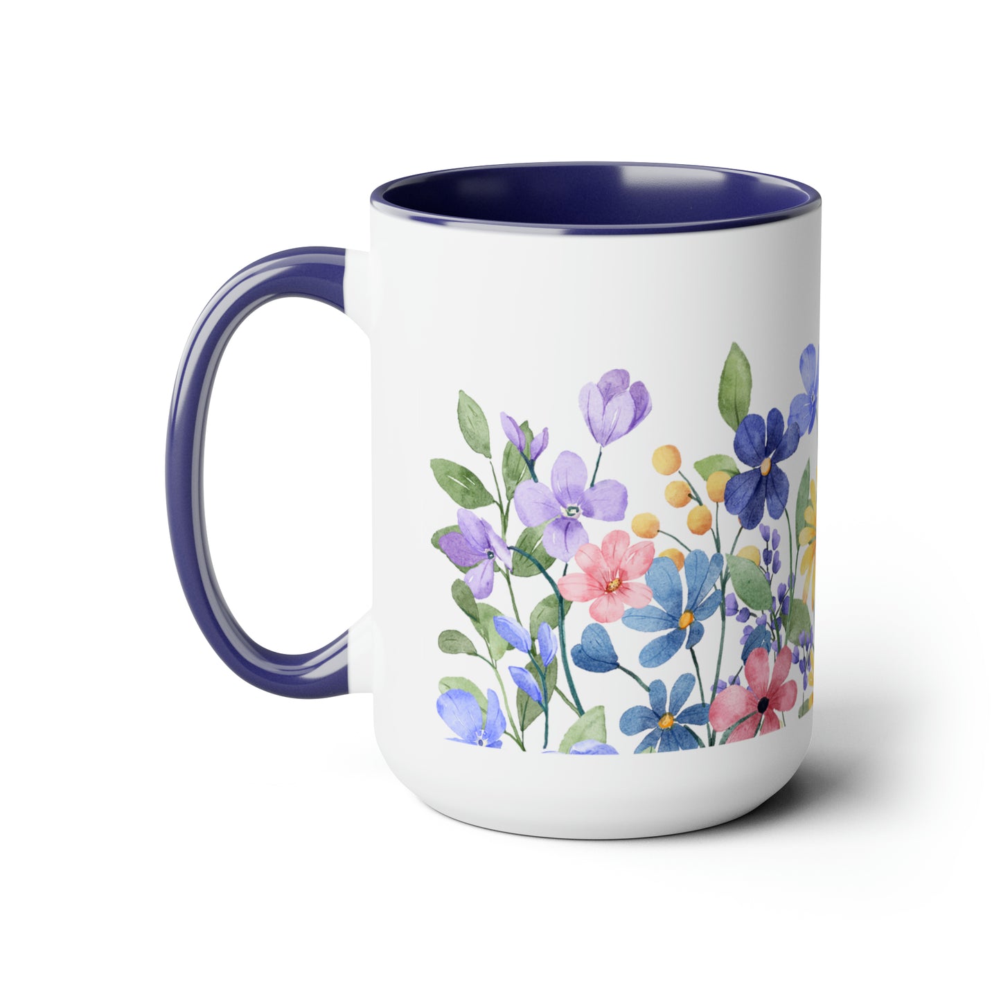 Beautiful wildflowers and dragonfly Two-Tone Coffee Mugs, Large 15oz, Wildflower mug, Nature Lover Coffee Mug, Gifts For Her, Colorful Mug