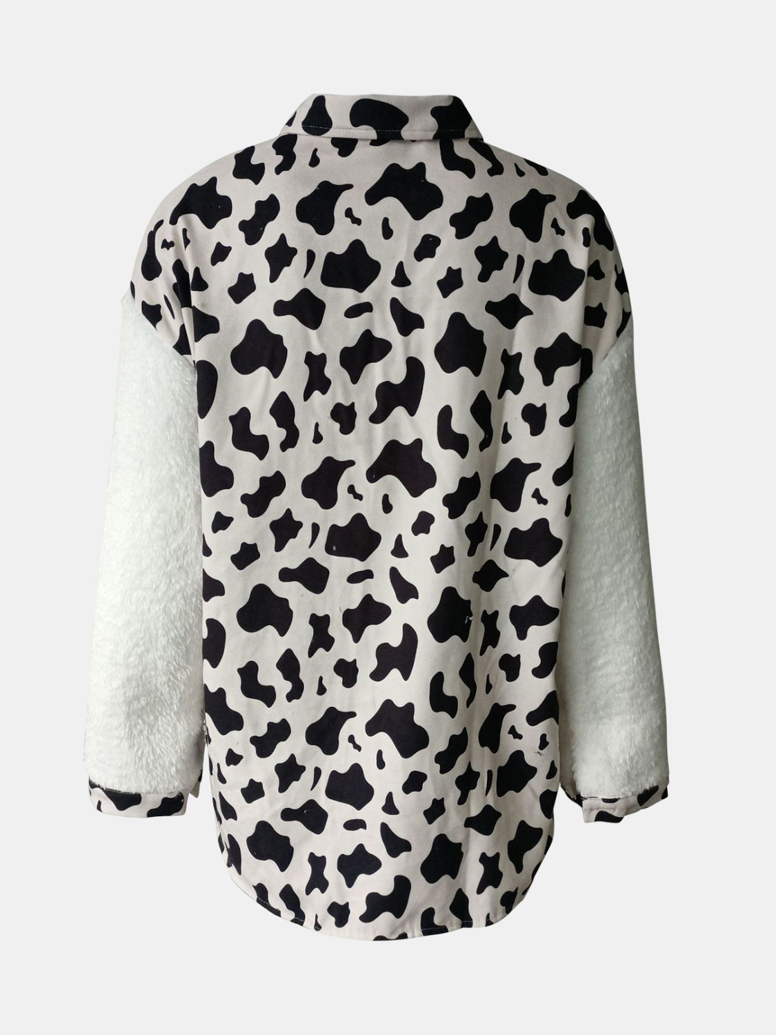 Fuzzy Button Up Jacket - Solid and Contrast Design Pattern on Back