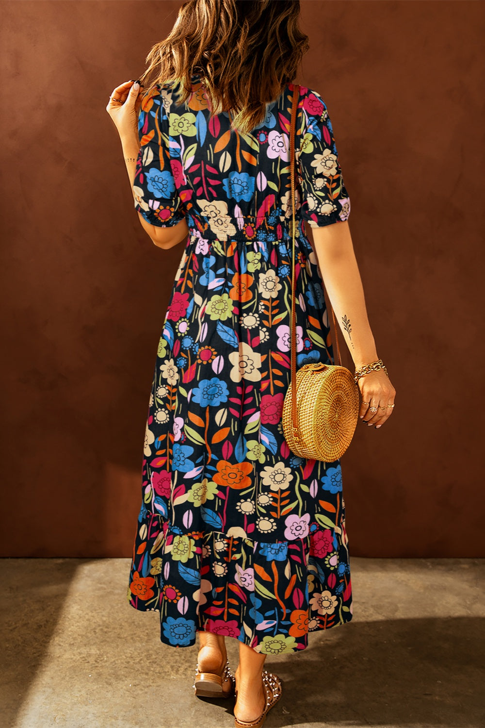 Marvelous Midi:  Printed Dress with V-Neck