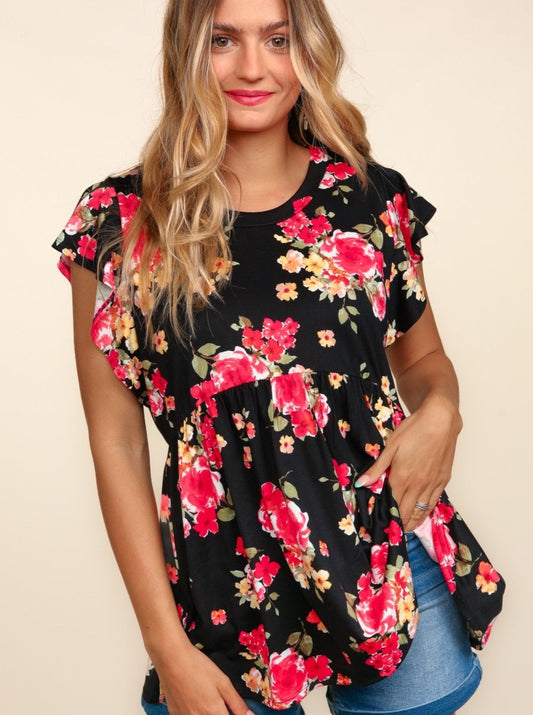 Babydoll Top: Fun Floral Ruffle Sleeve Top