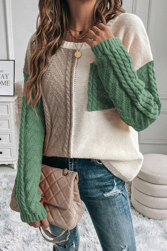 Fresh Fall Long Sleeve SweaterColor Block Round Neck Long Sleeve Sweater