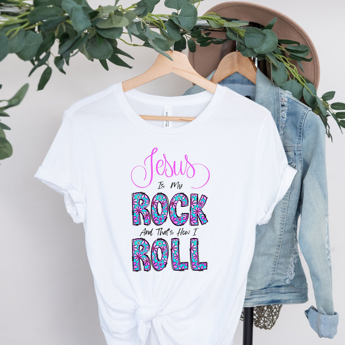 Jesus Is My Rock and Thats How I Roll Short Sleeve Tee, Inspirational T-Shirt, Jesus T-Shirt, Christian T-Shirt, Religious T-Shirt