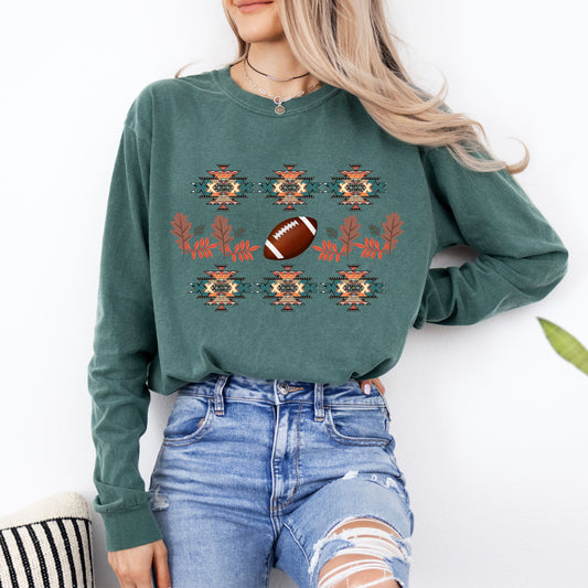 Football and Fall Aztec Garment-dyed Long Sleeve T-Shirt