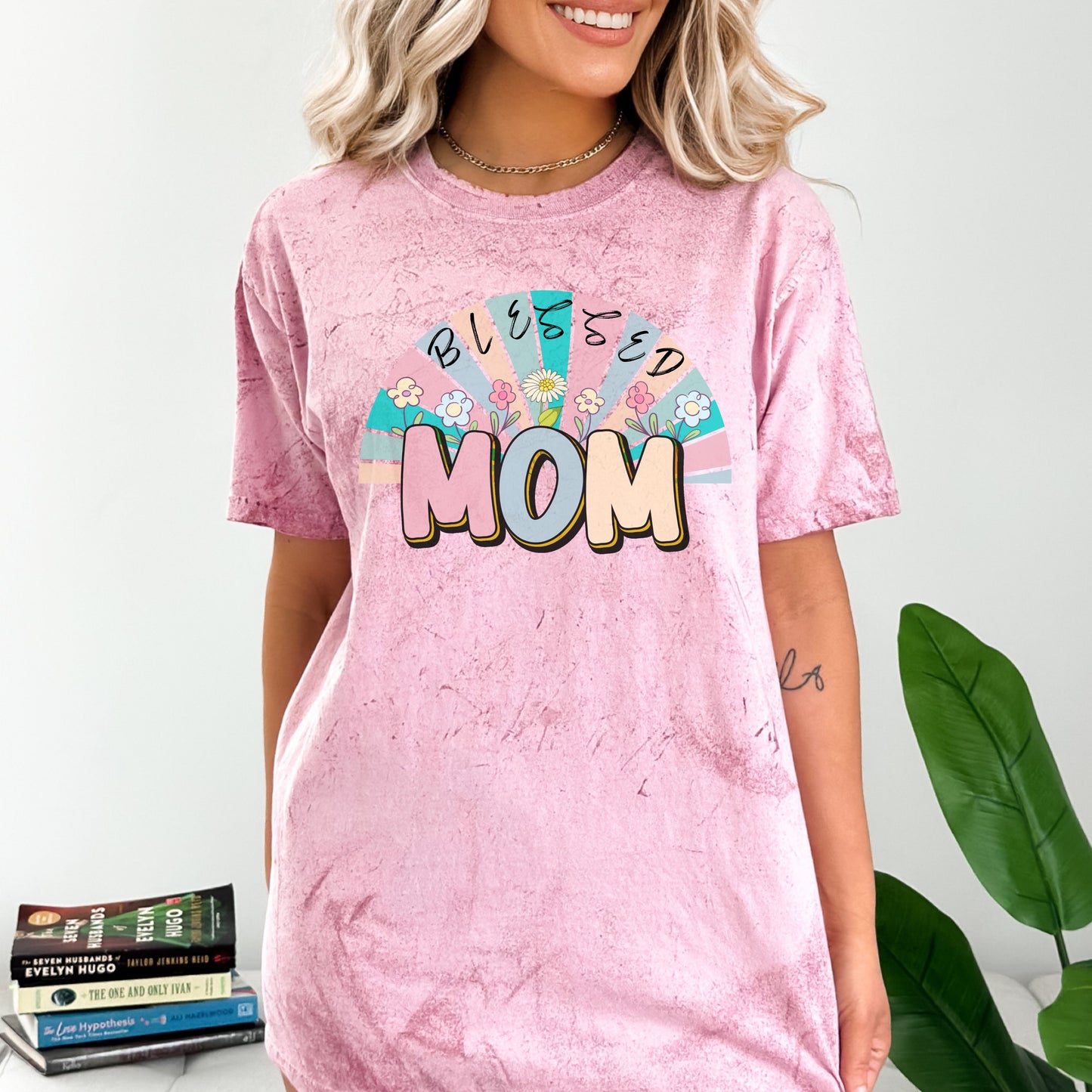 Blessed Mom Rainbow Floral Color Blast T-Shirt