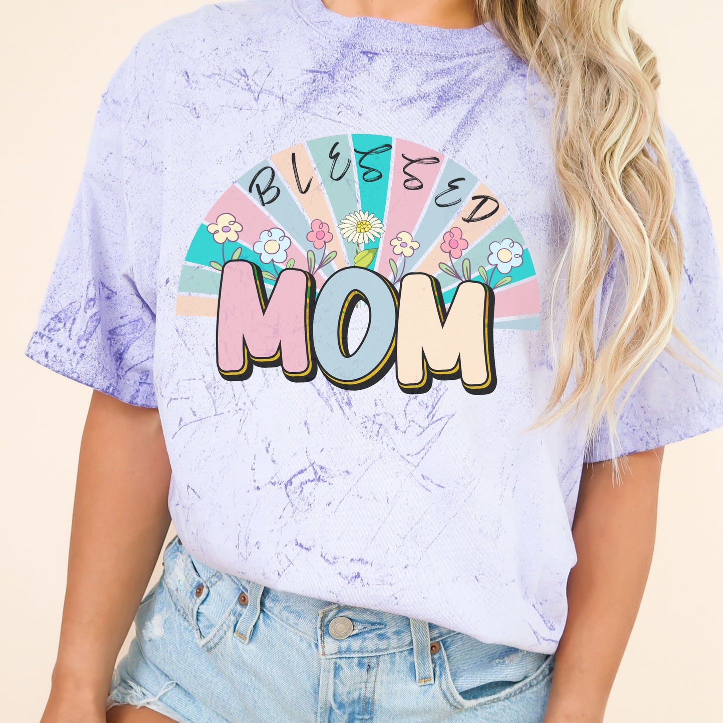 Blessed Mom Rainbow Floral Color Blast T-Shirt