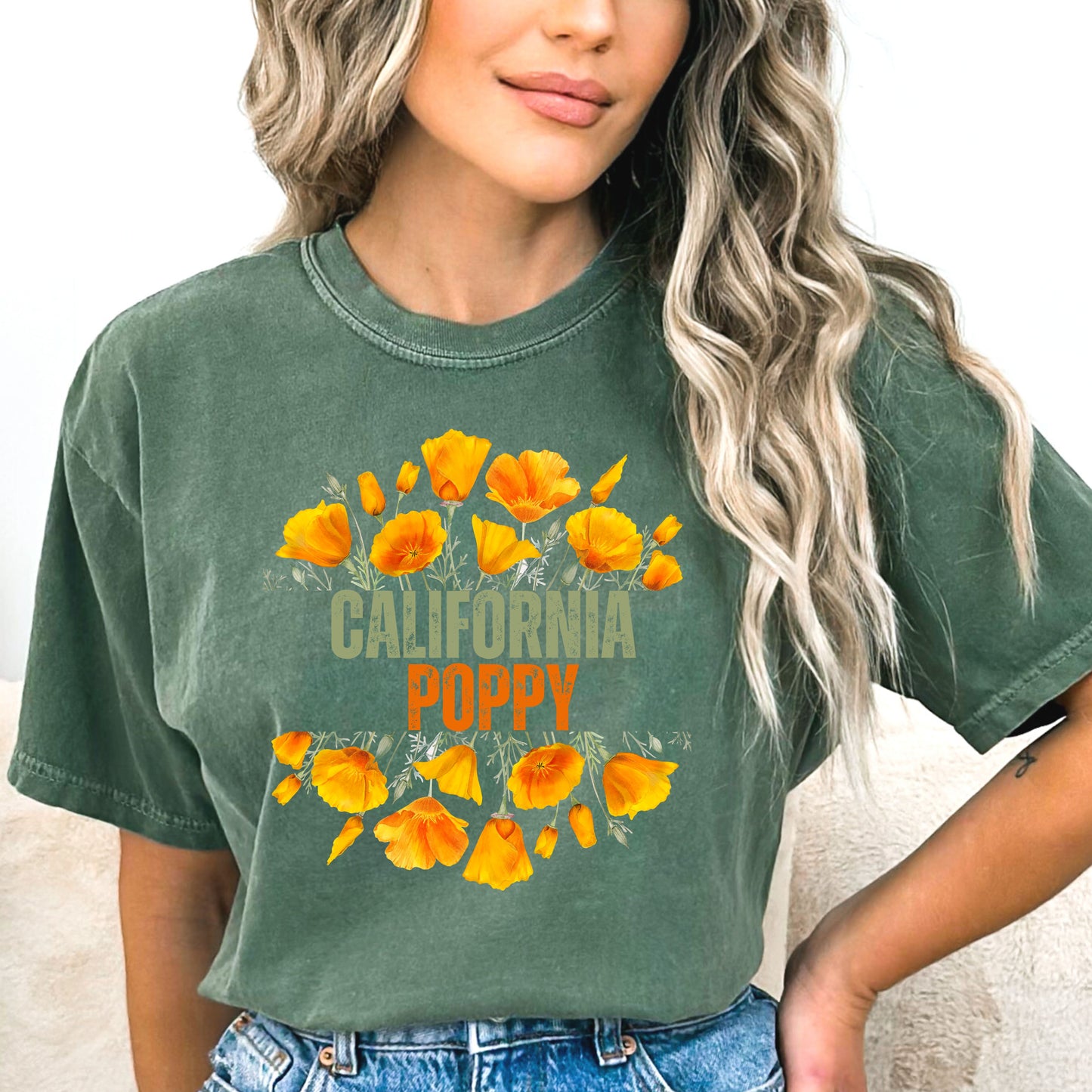 Beautiful California Poppy State Flower Garment-Dyed T-shirt, California Poppy Shirt, State Flower Tshirt, Gifts For Her, Gifts For Women