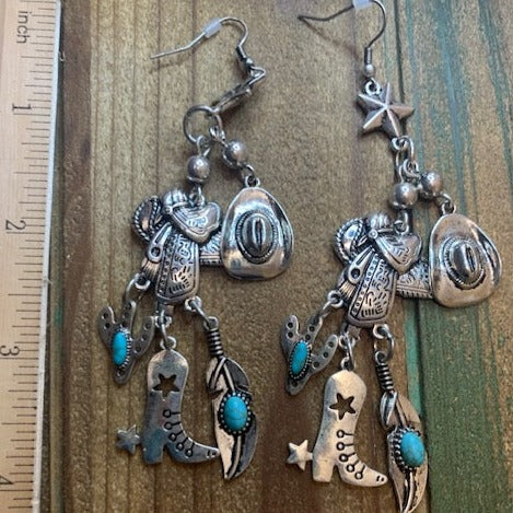 Women's Western Dangle Earrings, Rodeo Earrings, Dangling Earrings With Turquoise