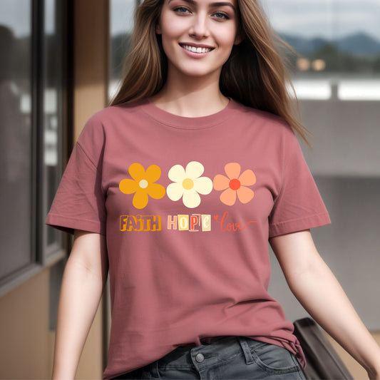 Inspirational Faith Hope Love Floral T-shirt
