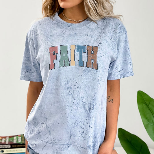 FAITH T-Shirt, Faith Color Blast T-Shirt, Marble Design T-Shirt, Garment Dyed T-Shirt, Faith T-Shirt For Her, Gifts For Her, Colorful Shirt