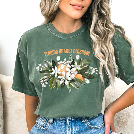 Lovely Florida Orange Blossom State Flower Garment-Dyed T-shirt, Florida Shirt, State Flower Tshirt, Gifts For Her, Gifts For Women