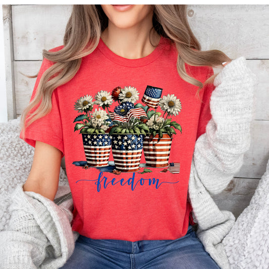 Freedom Flower Pots: Jersey Short Sleeve T-Shirt for 4th of July