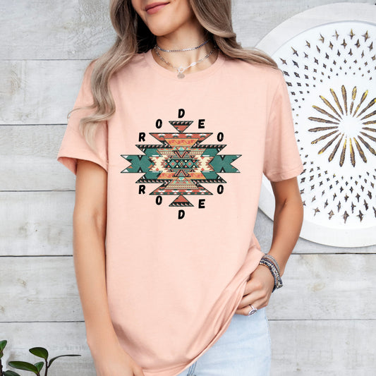 Rodeo Aztec Short Sleeve Tee, Aztec T-Shirt, Rodeo Shirt, Western T-Shirt, Rodeo, Cowgirls, Texas T-Shirt, Women's Rodeo T-Shirt