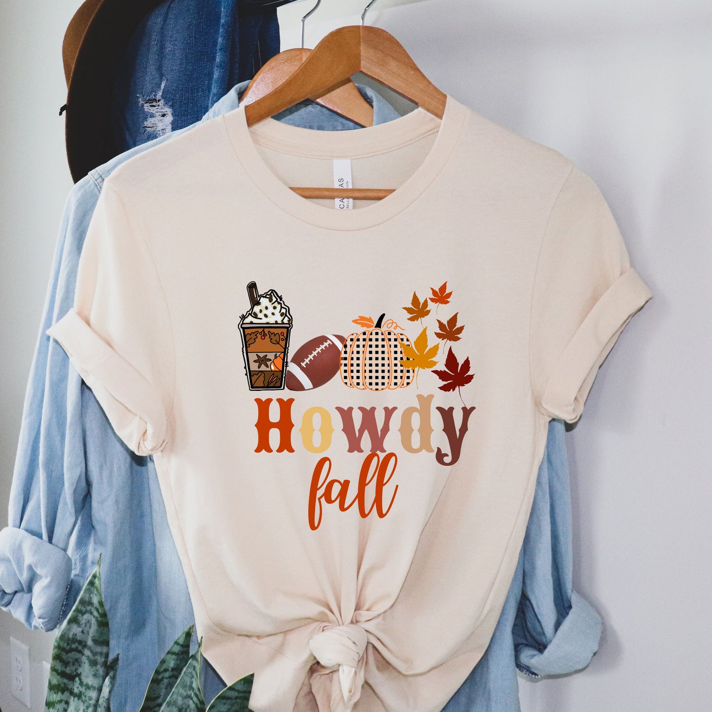 Howdy Fall T-shirt with Football Pumpkin Leaves