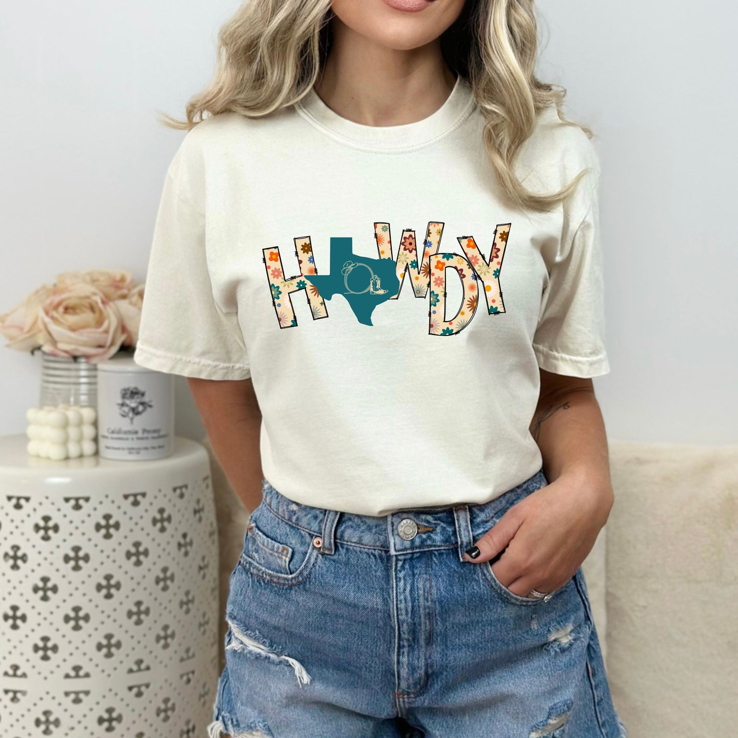 HOWDY with Floral Letters and Texas Comfort Colors T-Shirt