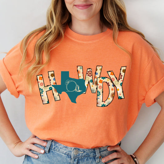 HOWDY with Floral Letters and Texas Comfort Colors T-Shirt