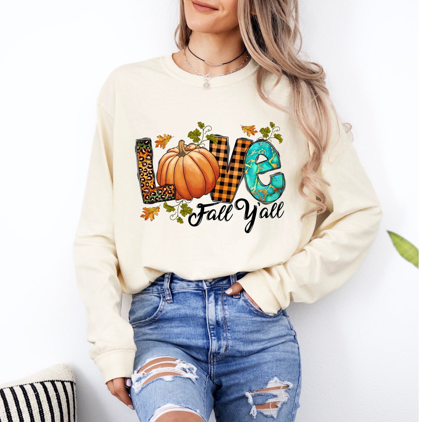 LOVE Fall Y'all Long Sleeve Comfort Colors T-Shirt