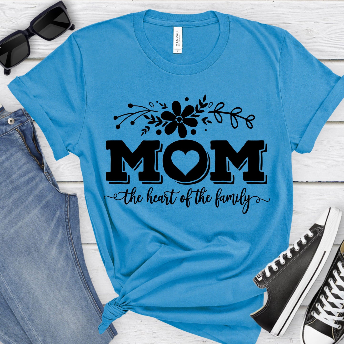 Mom The Heart of the Family Short Sleeve Tee, Mother's Day Shirt, Gift for Mom