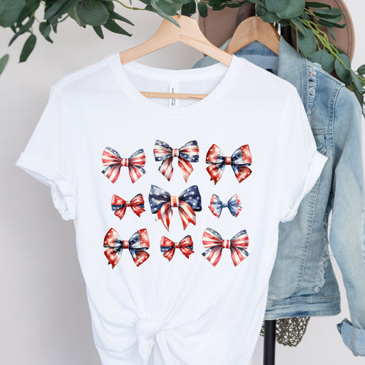 Bows in a Row:  Patriotic American Bows on Short Sleeve Tee