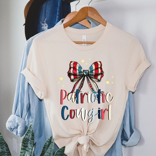 Patriotic Cowgirl Jersey Short Sleeve T-Shirt With Bow